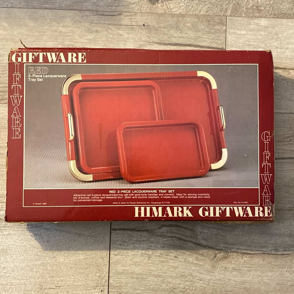 Himark vintage red 3-piece lacquer wear tray set. New in box